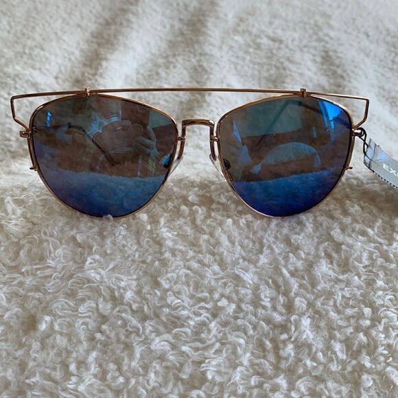 NWT EXPRESS Brow Bar Aviator Blue Rose Gold Sunglasses - Picture 1 of 6